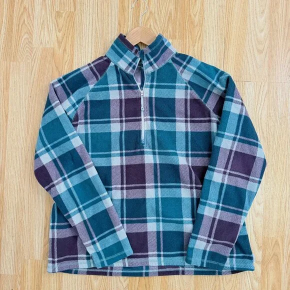 Eddie Bauer ¼ Zip Plaid Fleece Pullover Women’s Large - Picture 1 of 5